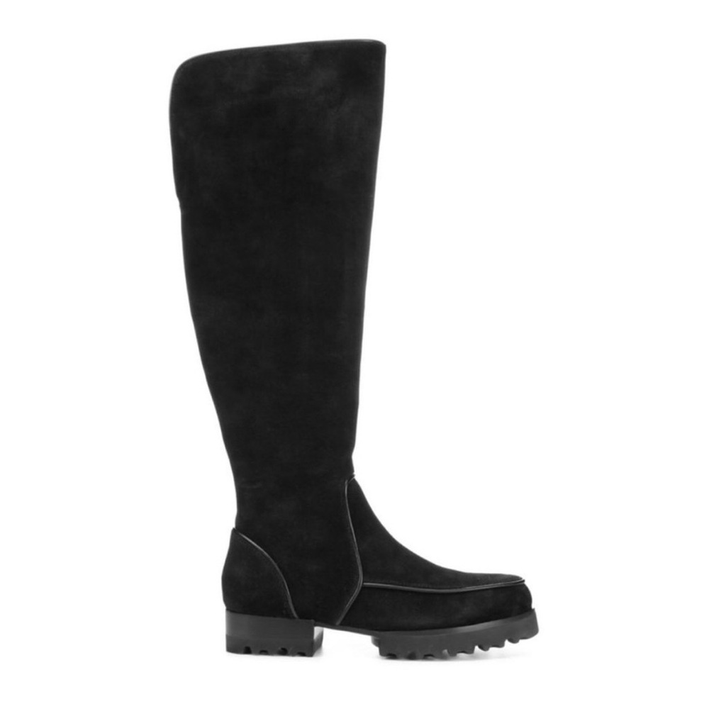 Donald Pliner Eva Suede Leather Knee High Tall Riding Boot Black Stretch 8.5